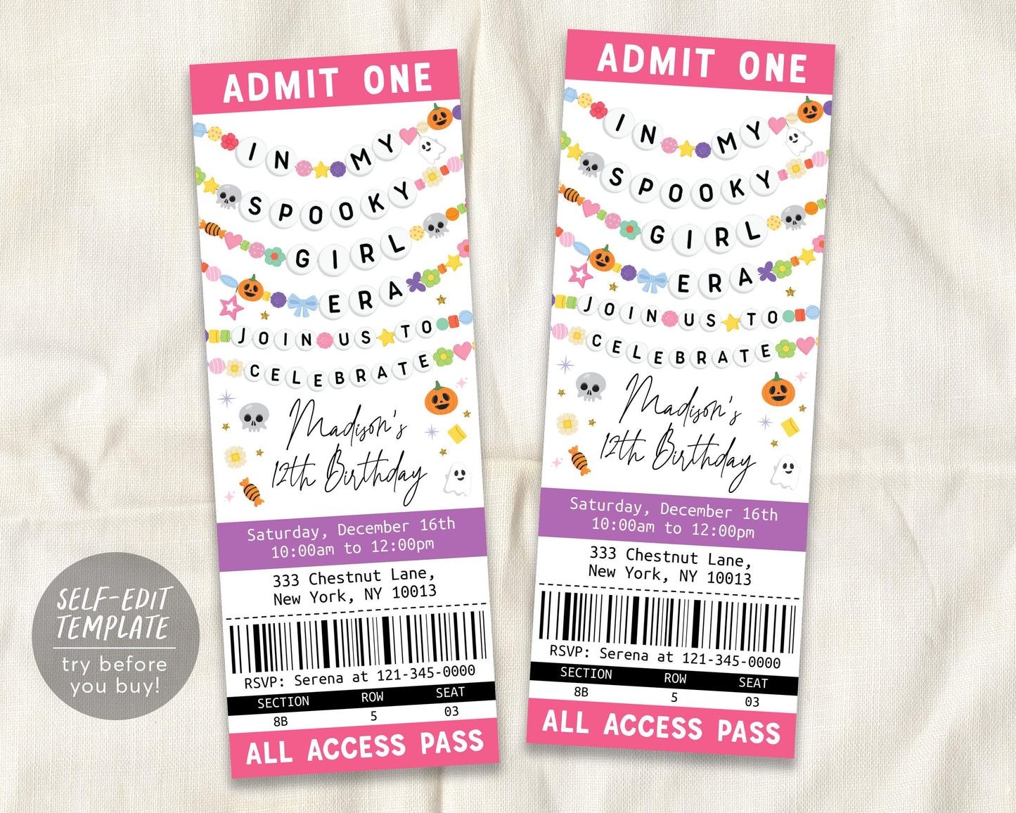 In My Spooky Girl Era Ticket Invitation Editable Template