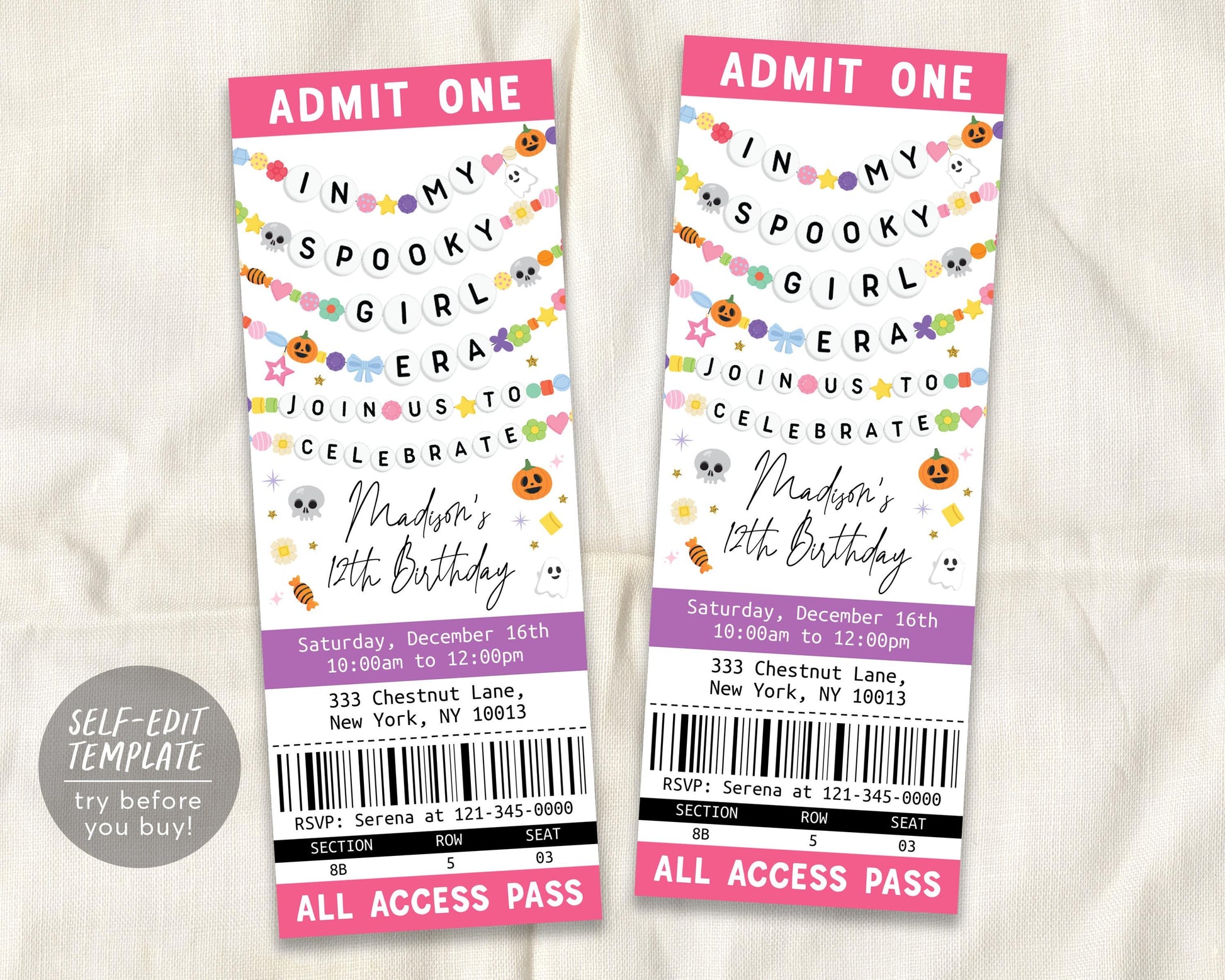 In My Spooky Girl Era Ticket Invitation Editable Template