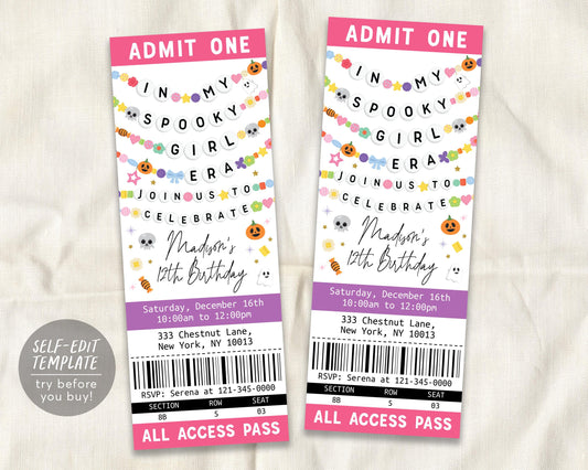 In My Spooky Girl Era Ticket Invitation Editable Template