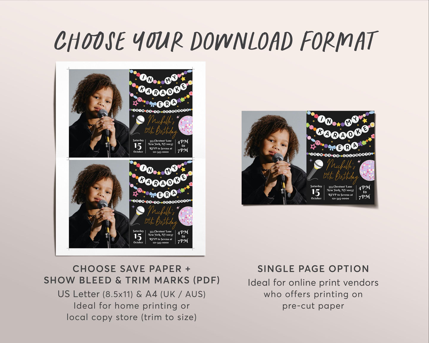 In My Karaoke Era Invitation With Photo Editable Template, Friendship Bracelet Party Invite, Birthday Girl Eras Music Black Gold Party Evite