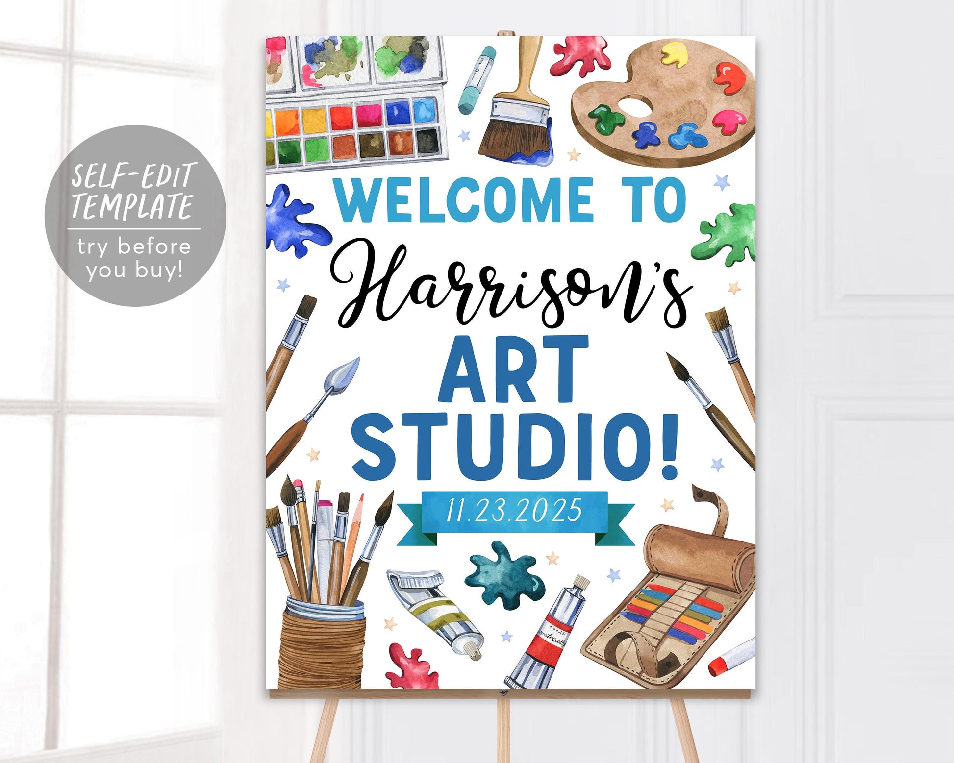 Art Birthday Welcome Sign Editable Template