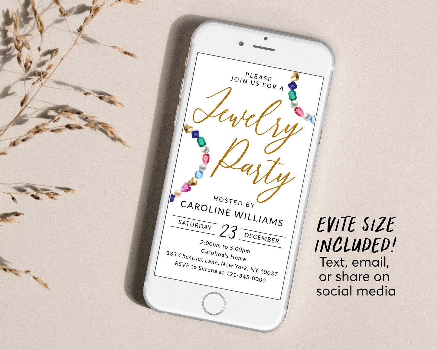 Jewelry Party Invitation Editable Template, Jewelry Making Workshop Invite, Jewellery Exchange Bracelet Beads Gems Stones Evite Printable
