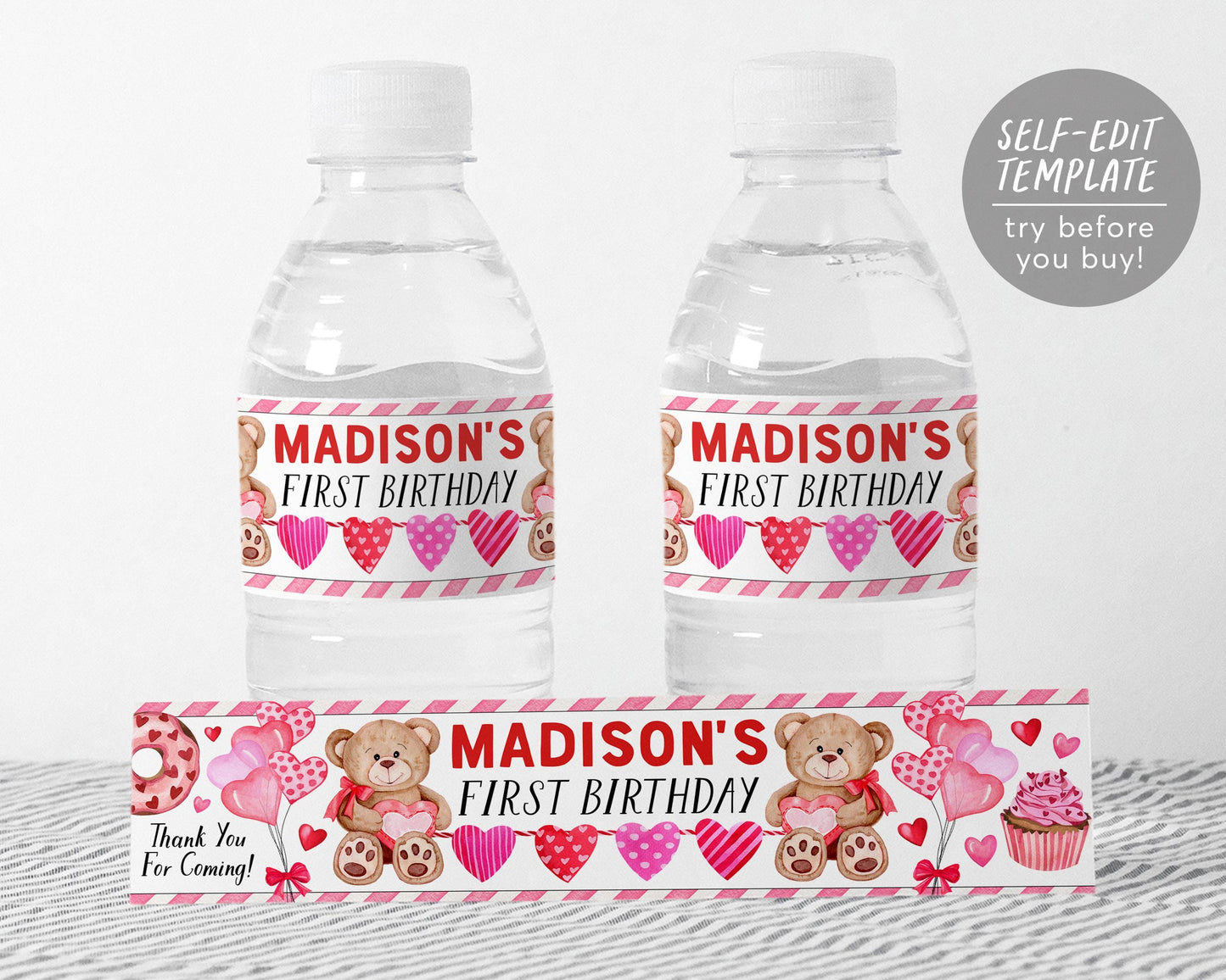 Little Sweetheart Water Bottle Labels Editable Template