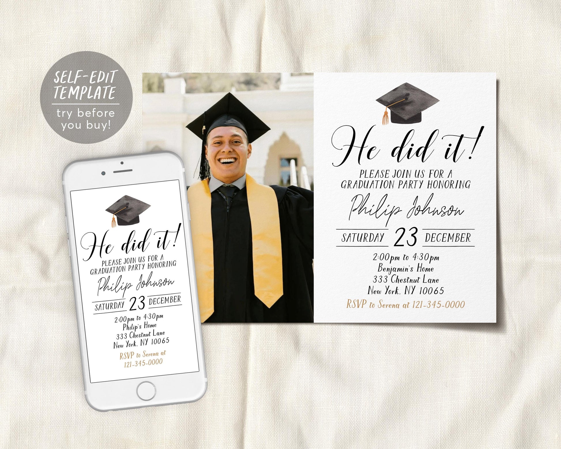 Graduation Invitation With Photo Editable Template