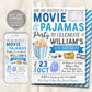 Movie and Pajamas Birthday Invitation Editable Template
