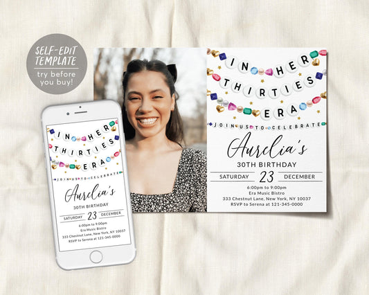 In My Thirties Era Invitation With Photo Editable Template