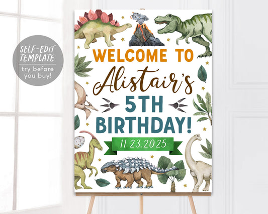 Dinosaur Birthday Party Welcome Sign Editable Template