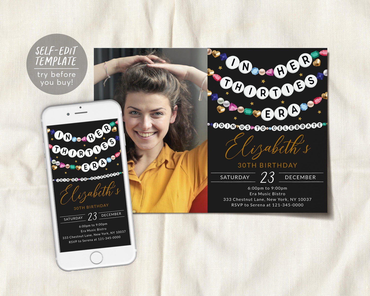 In My Thirties Era Invitation With Photo Editable Template
