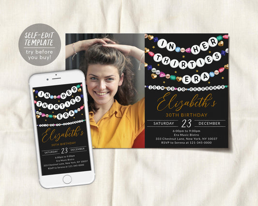 In My Thirties Era Invitation With Photo Editable Template