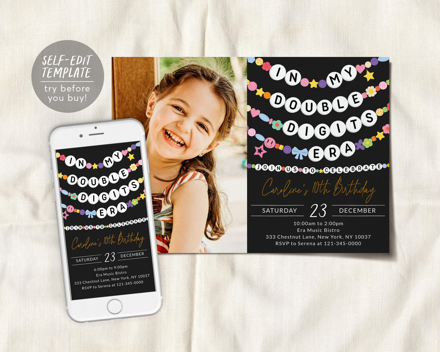 In My Double Digits Era Invitation With Photo Editable Template