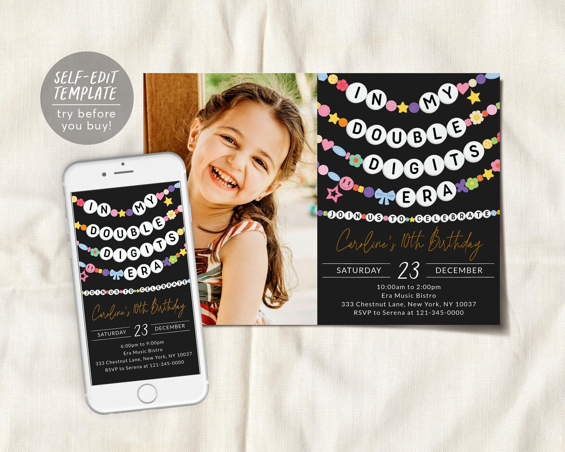 In My Double Digits Era Invitation With Photo Editable Template