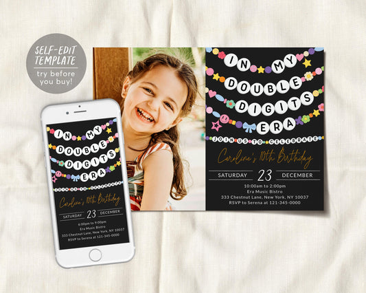 In My Double Digits Era Invitation With Photo Editable Template
