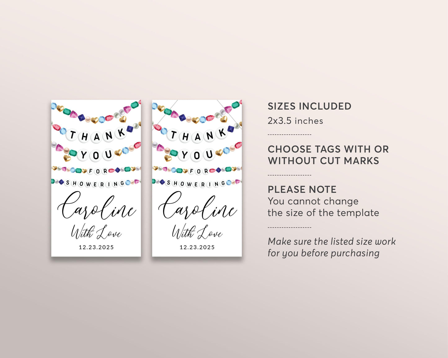 In Her Bride Era Bridal Shower Favor Tags Editable Template, Eras Bachelorette Party Friendship Bracelet Party Thank You Treat Bag Labels
