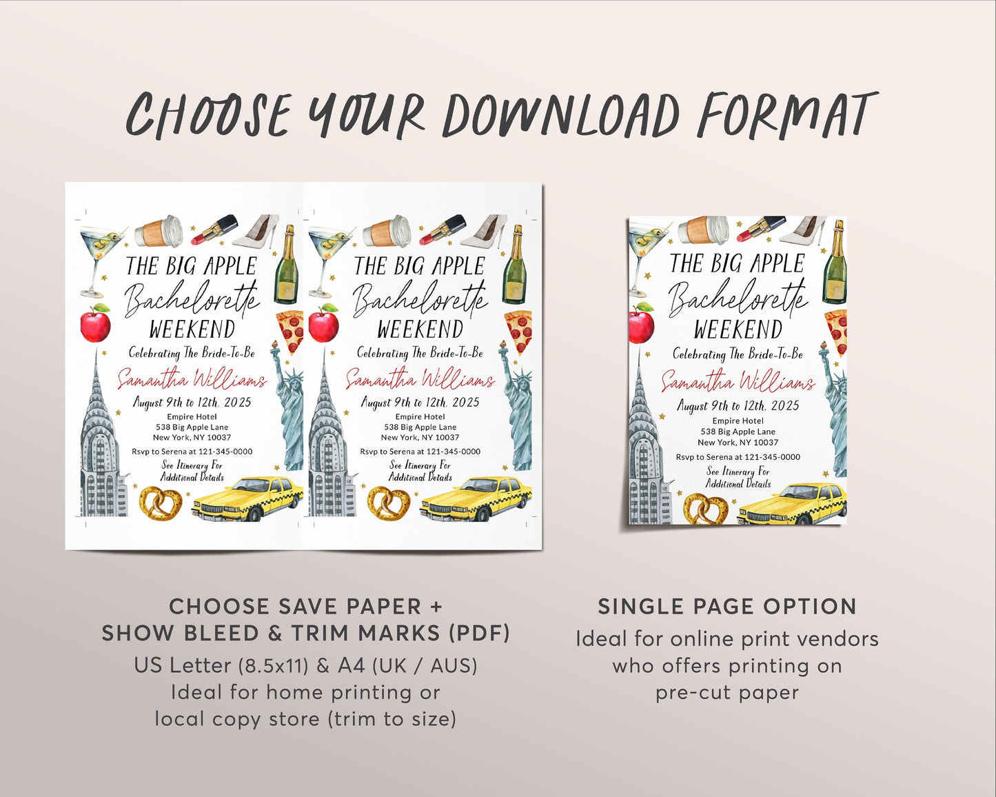 New York Bachelorette Itinerary And Invitation Editable Template, New York Travel Planner Invite, NYC Girls Night Out Weekend Schedule