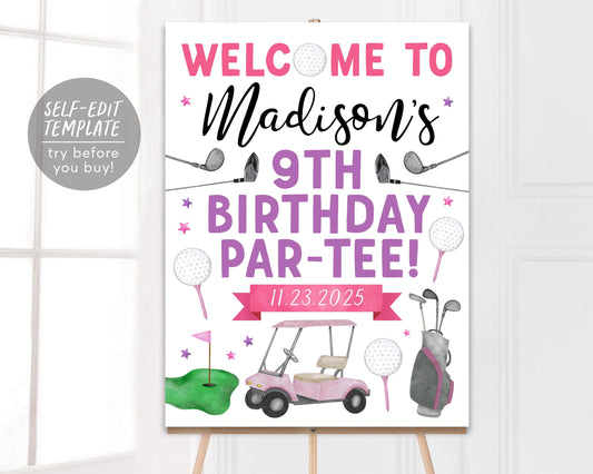 Golf Birthday Welcome Sign Editable Template