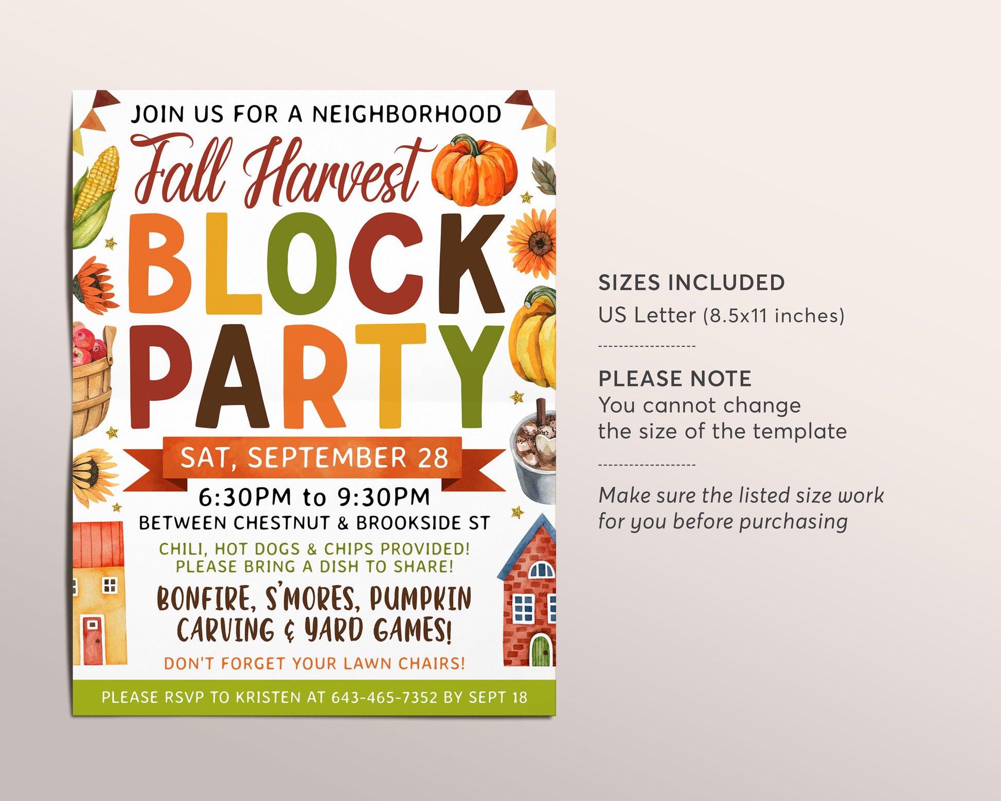 a flyer for a fall harvest block party