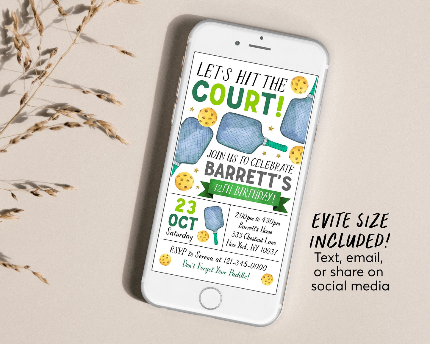 Pickleball Birthday Invitation Editable Template, Lets Hit the Court Theme Party Invite, Kids Sports Pickleball Theme Evite, Let’s Pickle
