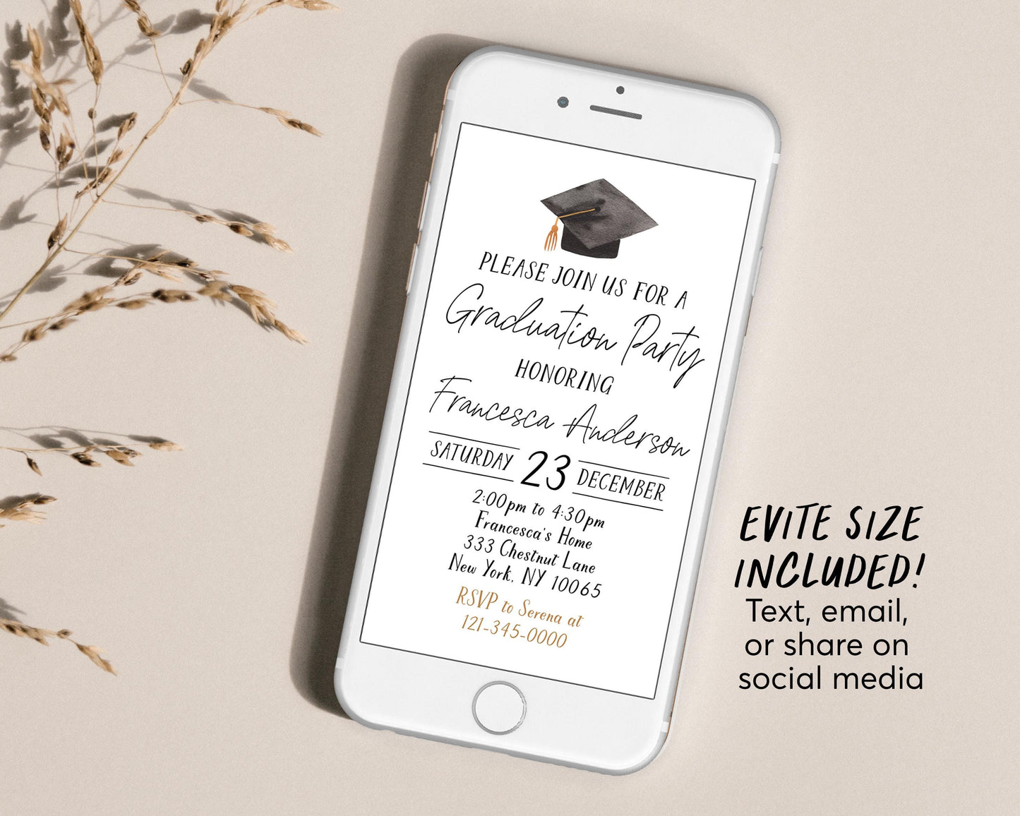 Graduation Invitation Editable Template, Grad Announcement Party Invite for Him Her Unisex, Minimalist Grad Party College High School Evite