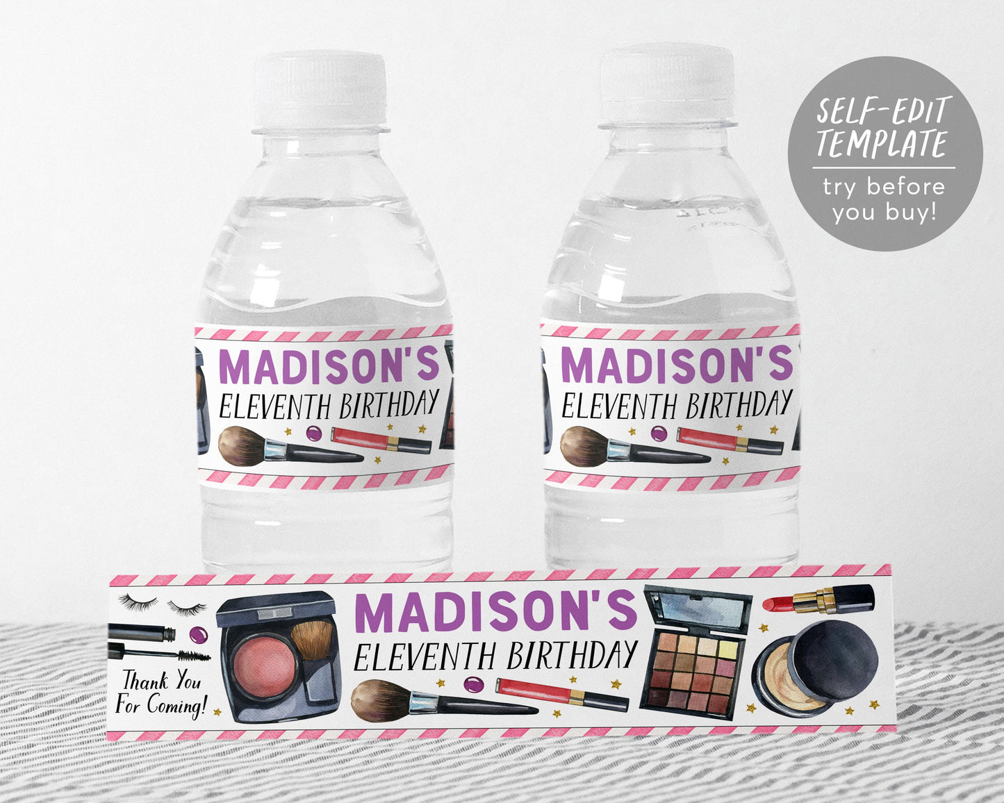 Glitz and Glam Water Bottle Labels Editable Template