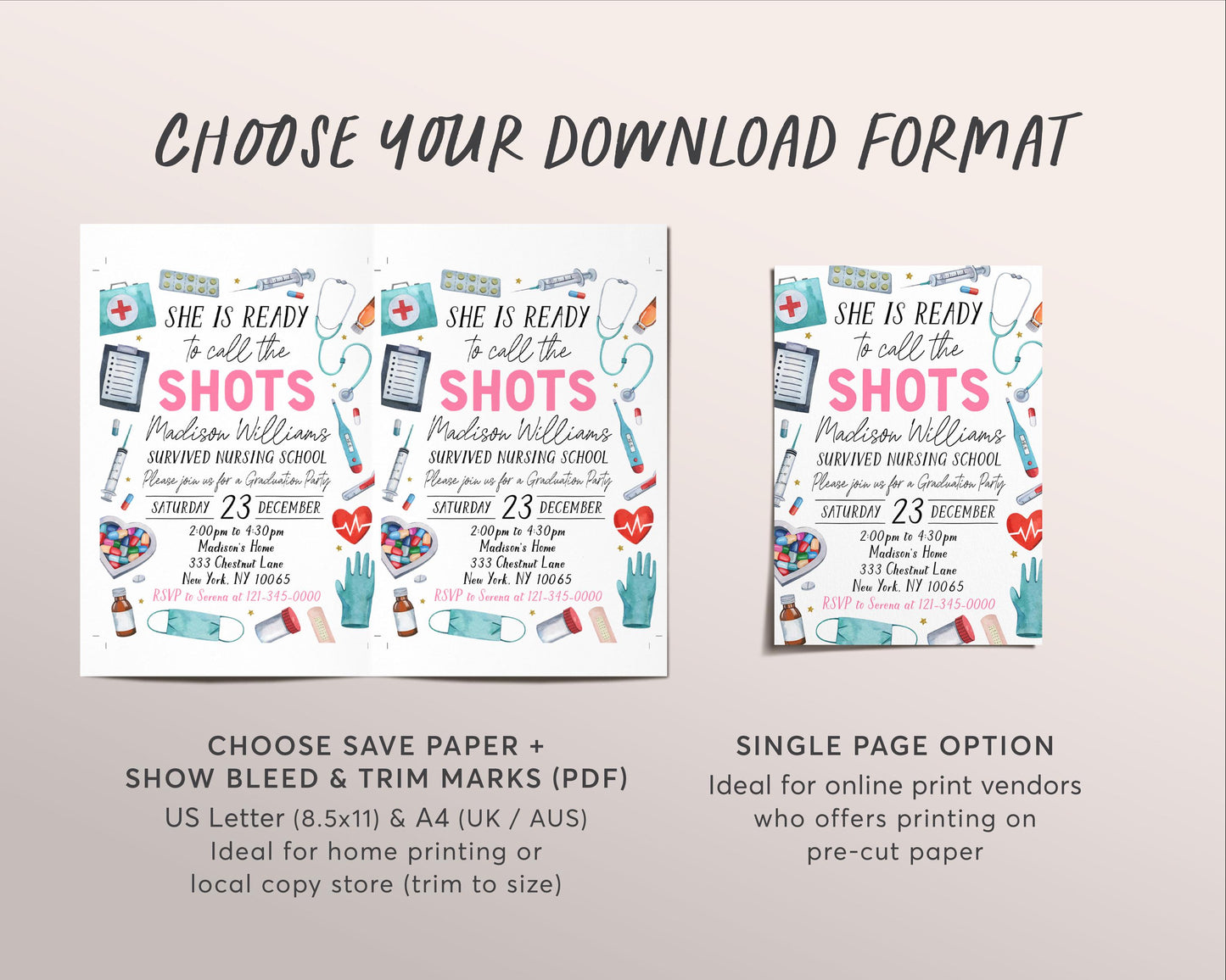 Nurse Graduation Invitation Editable Template, Nurse Graduation Announcement Party Invite, Nursing School Grad Ready to Call the Shots Evite