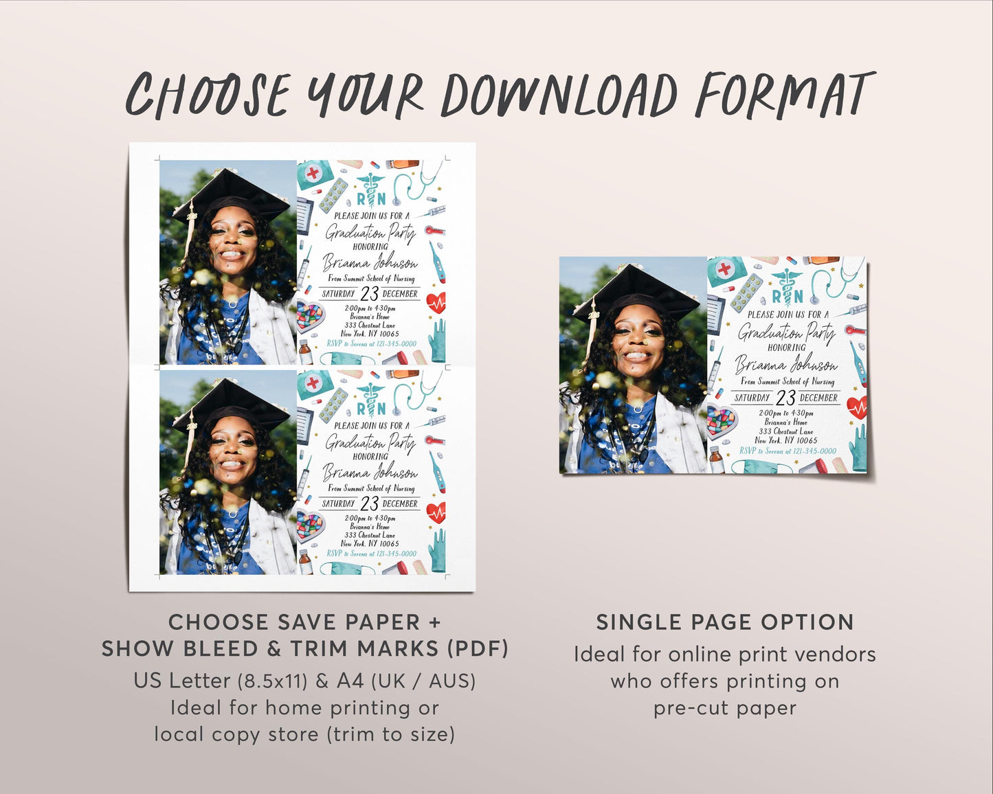 Nursing School Graduation Invitation With Photo Editable Template, Nurse RN Grad Announcement Party Invite Registered Nurse Pinning Ceremony