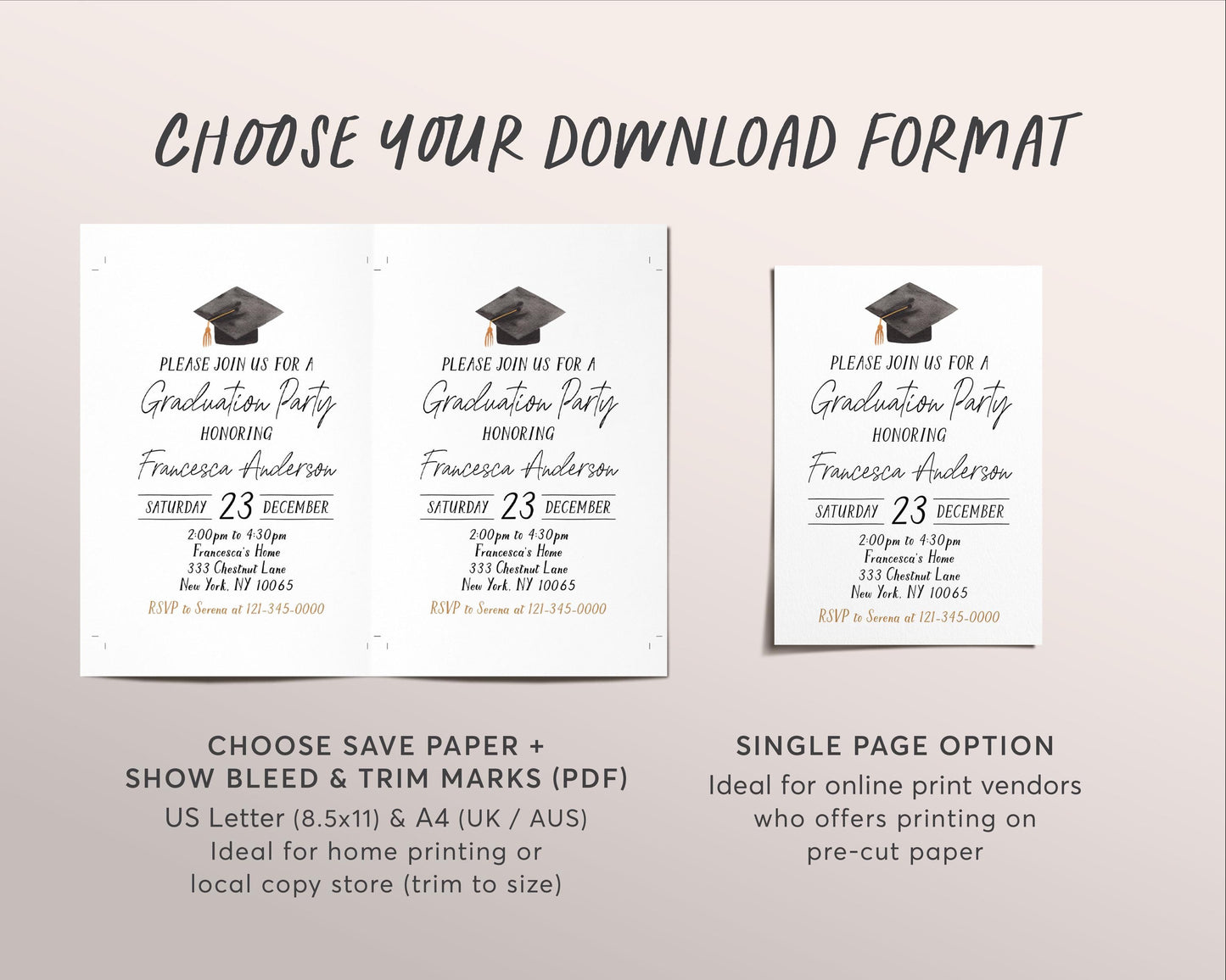 Graduation Invitation Editable Template, Grad Announcement Party Invite for Him Her Unisex, Minimalist Grad Party College High School Evite