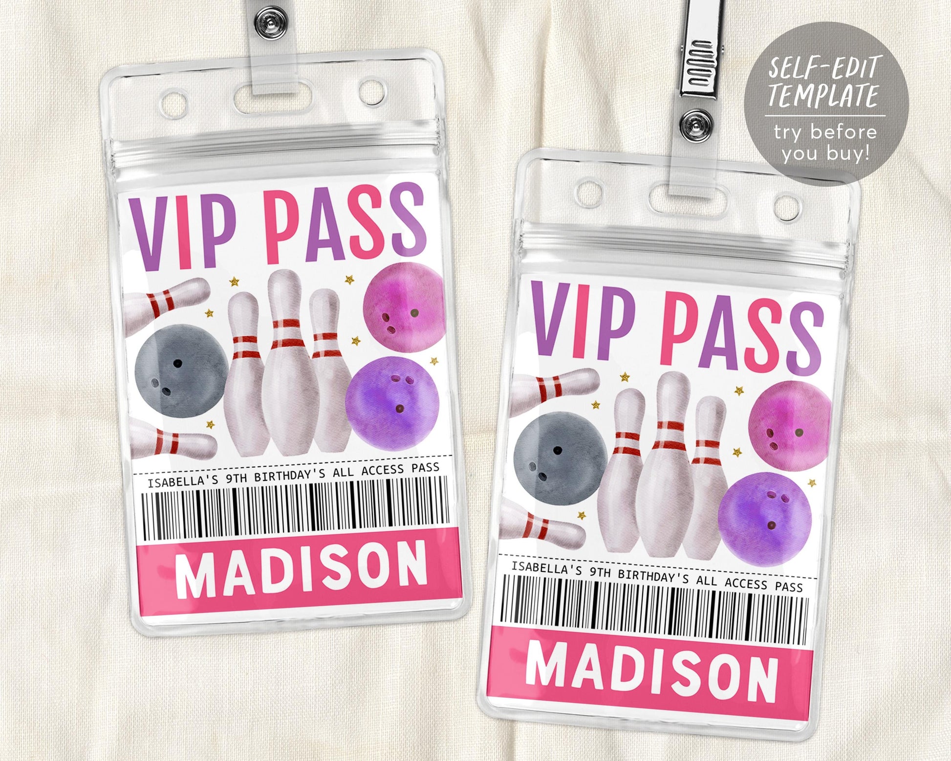 Bowling VIP Pass Editable Template