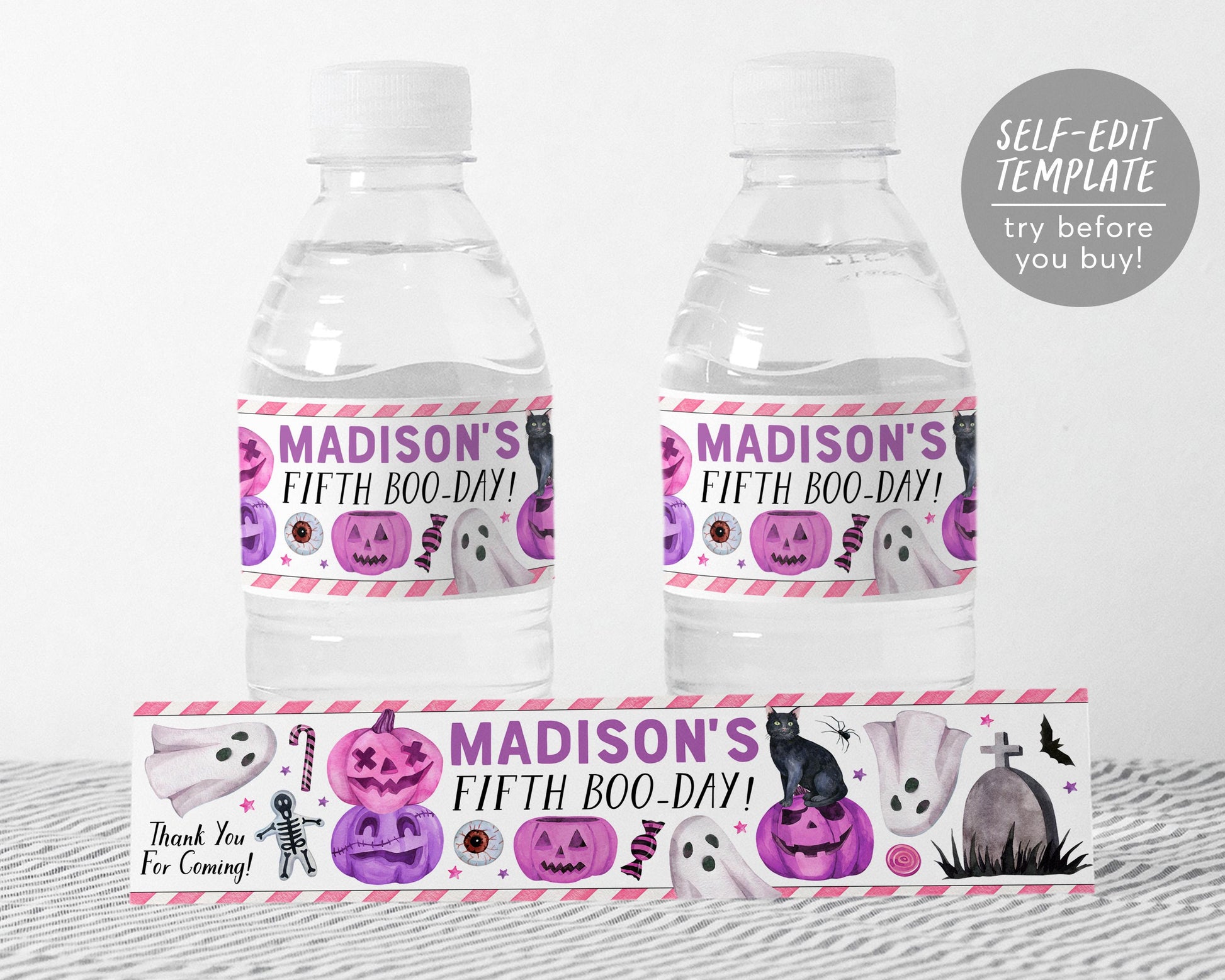 Halloween Birthday Bottle Labels Editable Template
