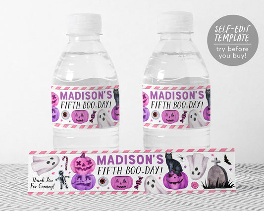 Halloween Birthday Bottle Labels Editable Template