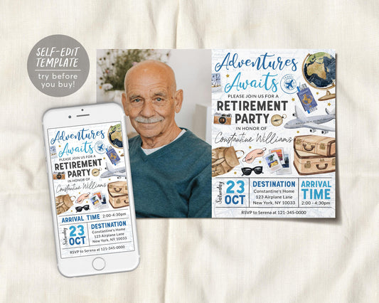 Travel Retirement Invitation With Photo Editable Template