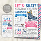 Ice Skating Joint Siblings Birthday Invitation Editable Template