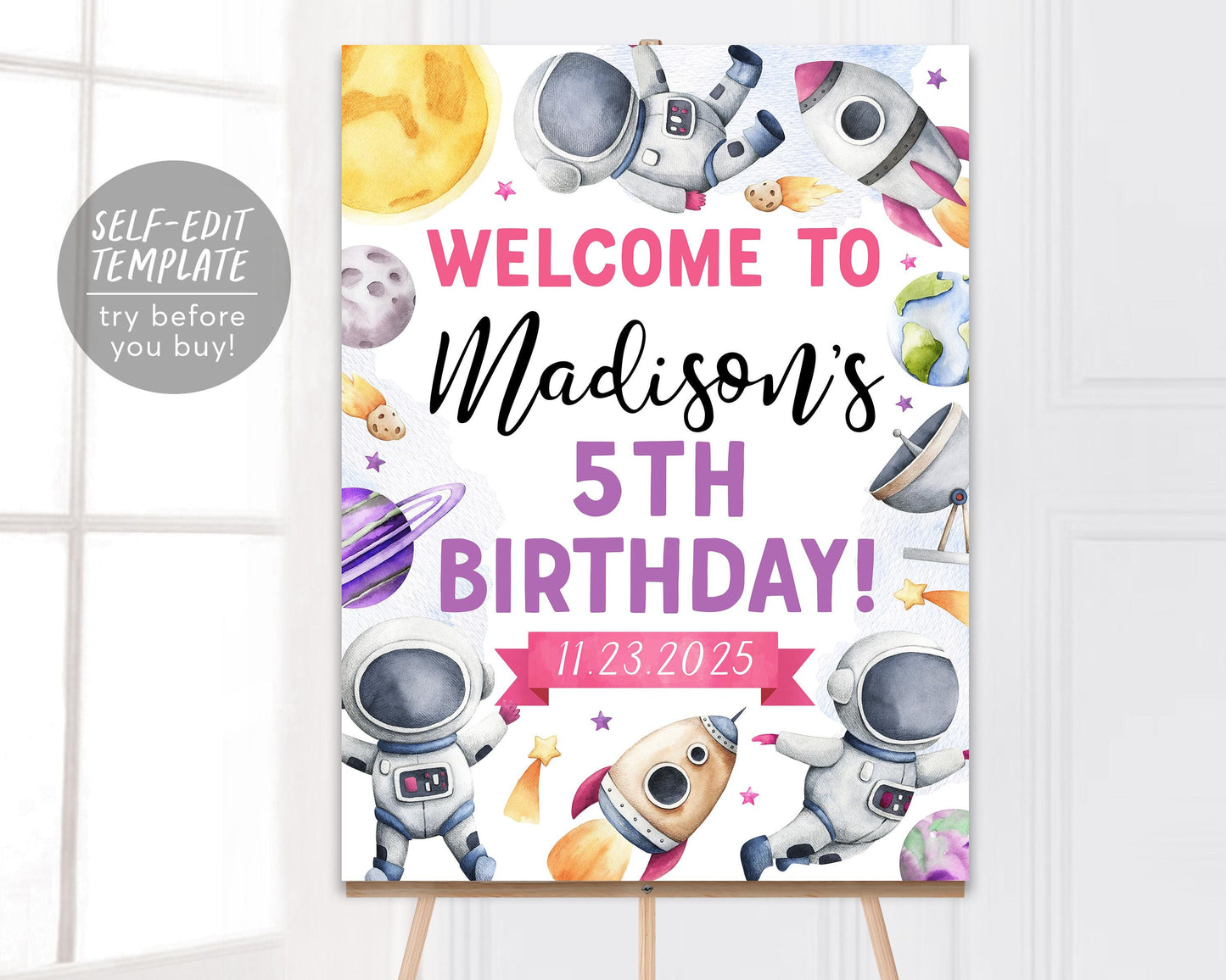 Outer Space Birthday Party Welcome Sign Editable Template