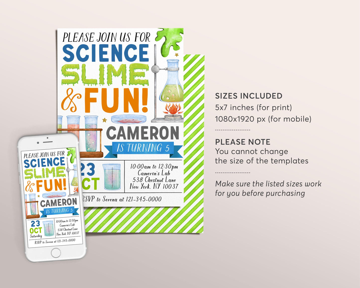 Science Slime Birthday Invitation Editable Template, Boy Scientist Slime Experiment Party Invite, Kids Professor Science Lab Party Evite