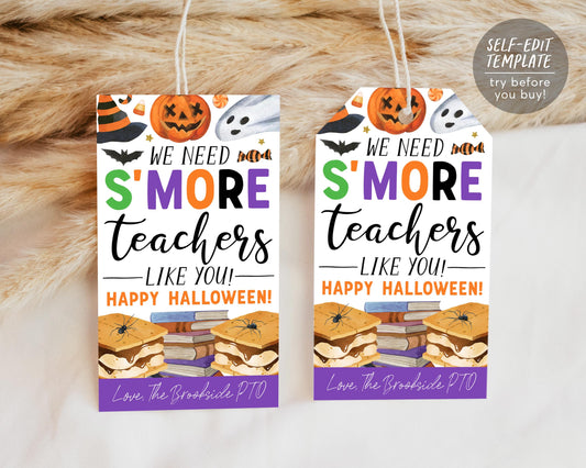 Teacher Smores Halloween Gift Tag Editable Template