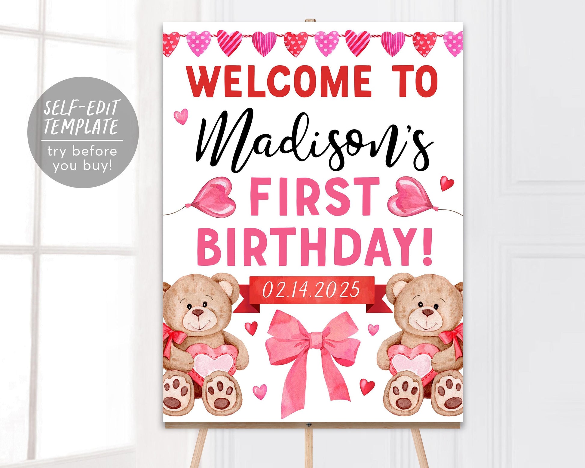 Valentine Sweetheart Birthday Welcome Sign Editable Template