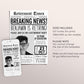 Retirement Newspaper Invitation Editable Template, Retirement Surprise Party Any Job Newspaper Invite, Retire Career Farewell Card Evite