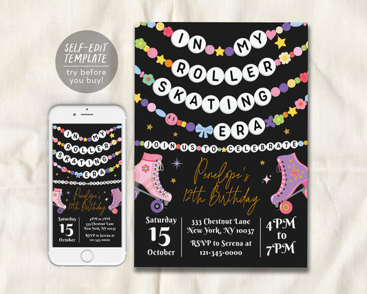 In My Roller Skating Era Birthday Invitation Editable Template