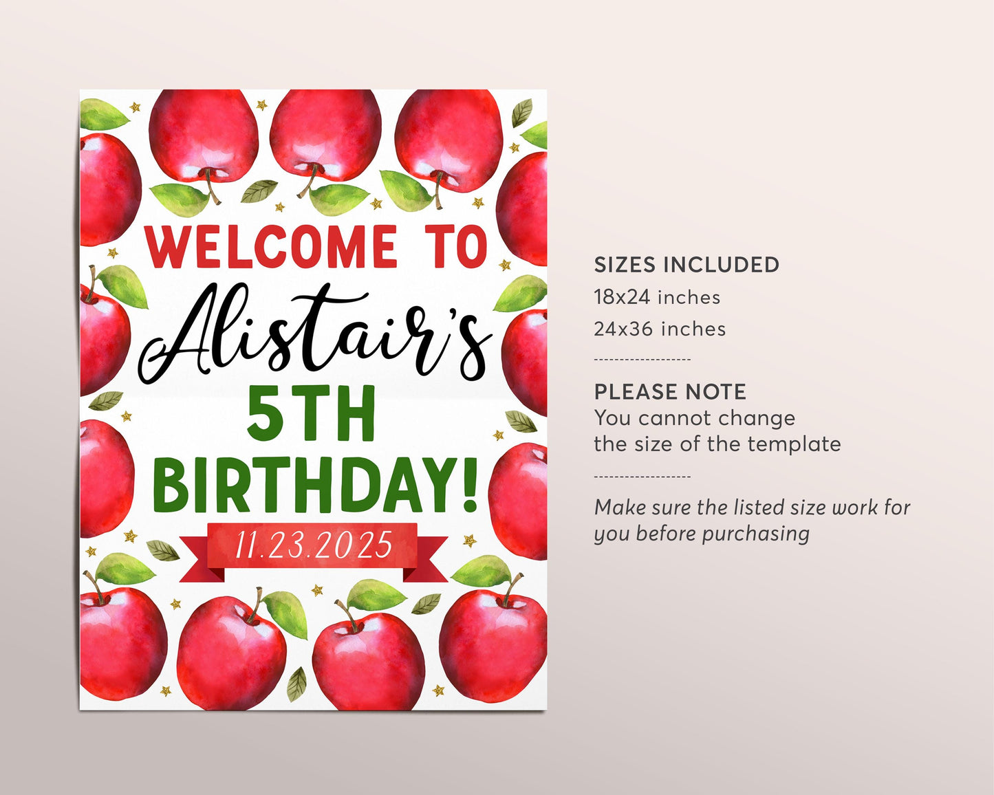 Apple Birthday Welcome Sign Editable Template, Apple of Our Eye Party Poster, Bushel of Fun Fall Autumn Theme Apple Picking Orchard Decor