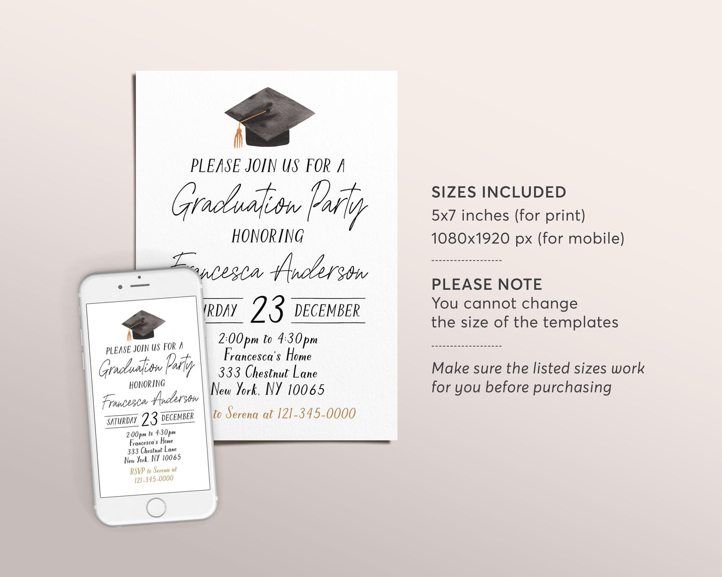 Graduation Invitation Editable Template, Grad Announcement Party Invite for Him Her Unisex, Minimalist Grad Party College High School Evite