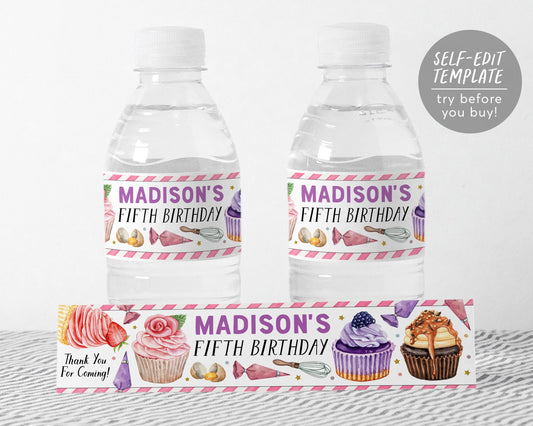 Cupcake Decorating Water Bottle Labels Editable Template