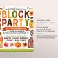 a flyer for a block party with pumpkins and sunflowers