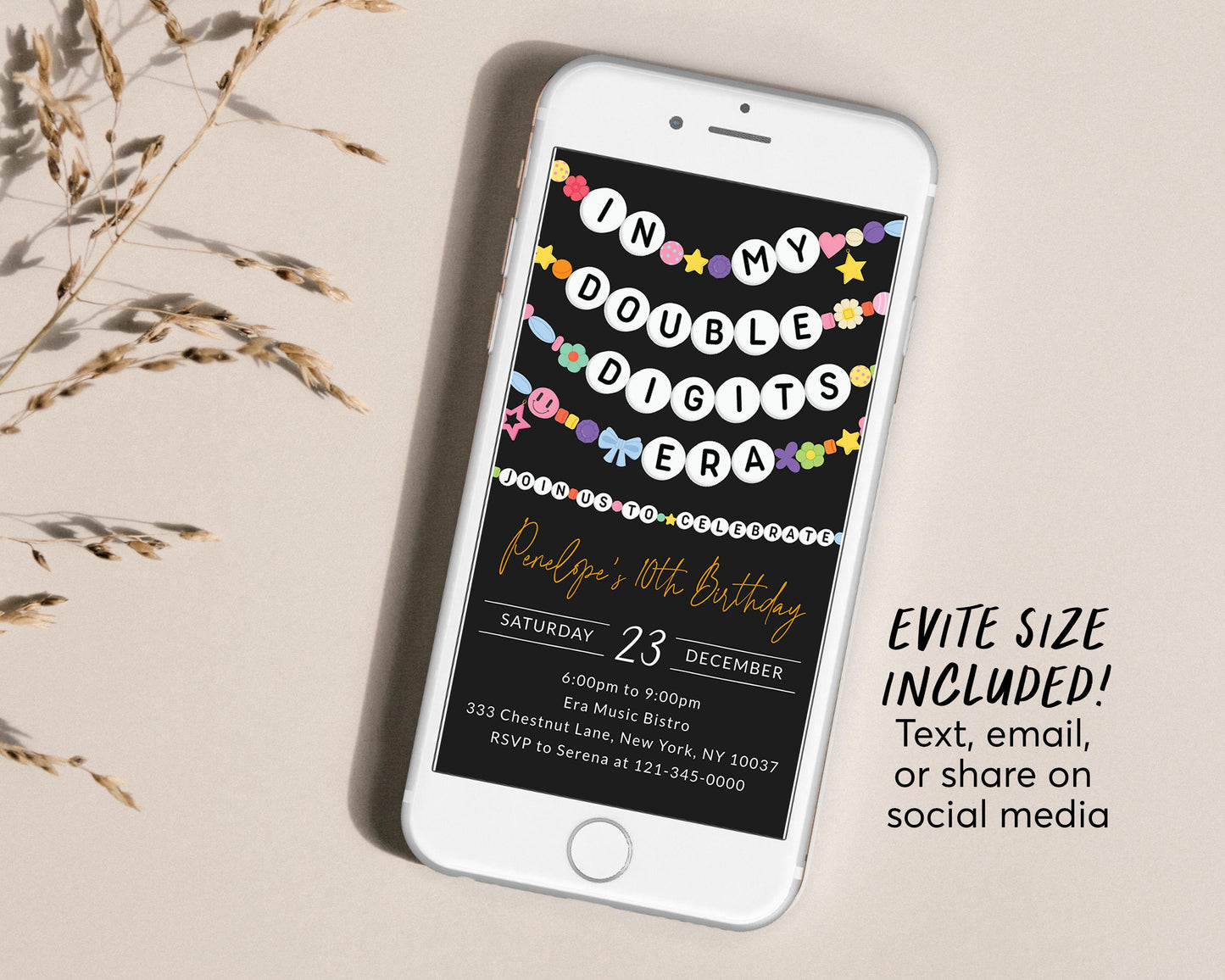 In My Double Digits Era Invitation Editable Template, Friendship Bracelet Party Invite, Tenth 10th Birthday Tween Girl Eras Music Evite