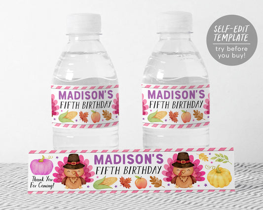 Little Turkey Water Bottle Labels Editable Template