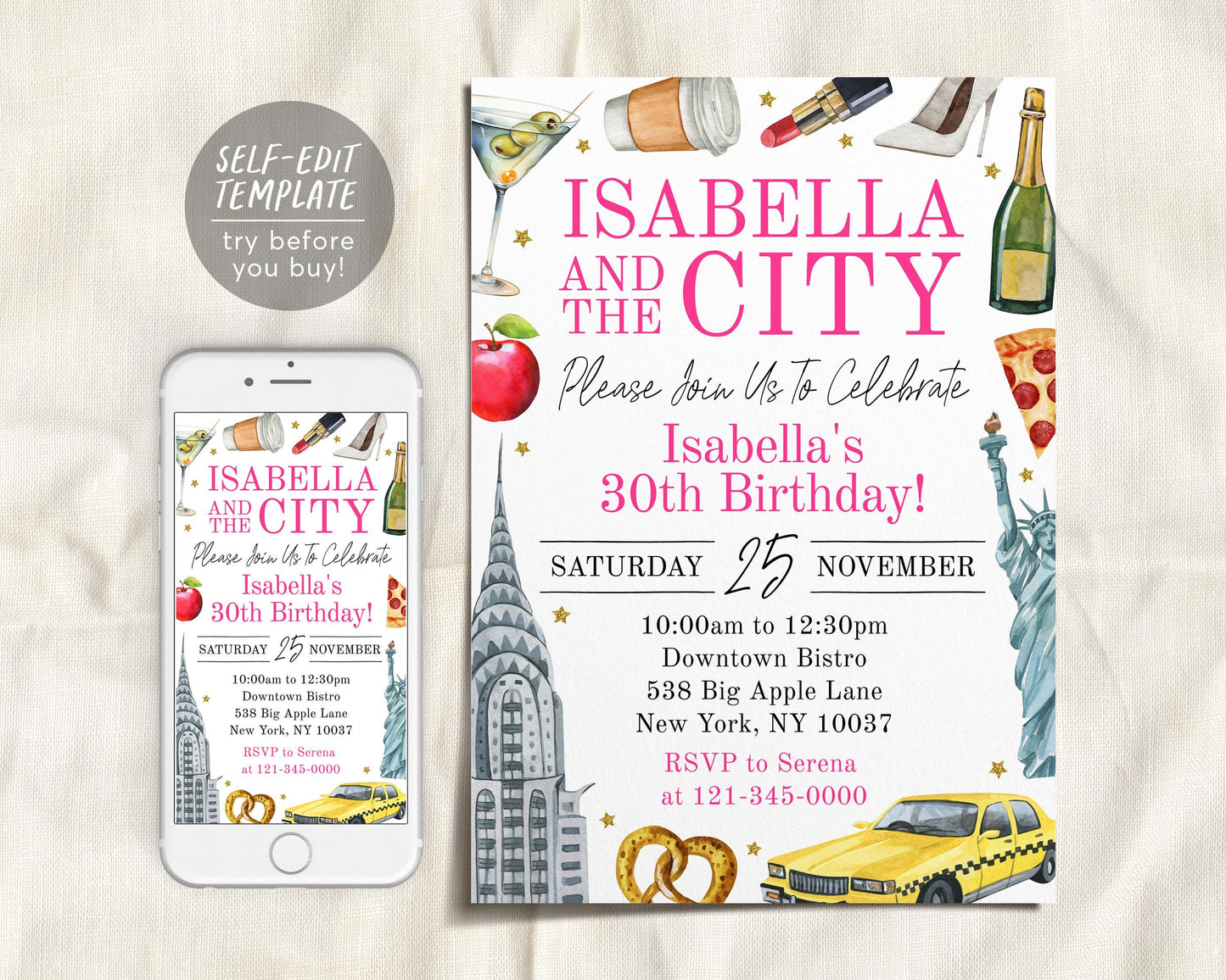 New York City Birthday Invitation Editable Template