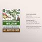 Dinosaur Party ID Badge VIP Pass Editable Template, Paleontologist Scientist All Access Pass, Prehistoric Jurassic T-Rex Party Name Insert