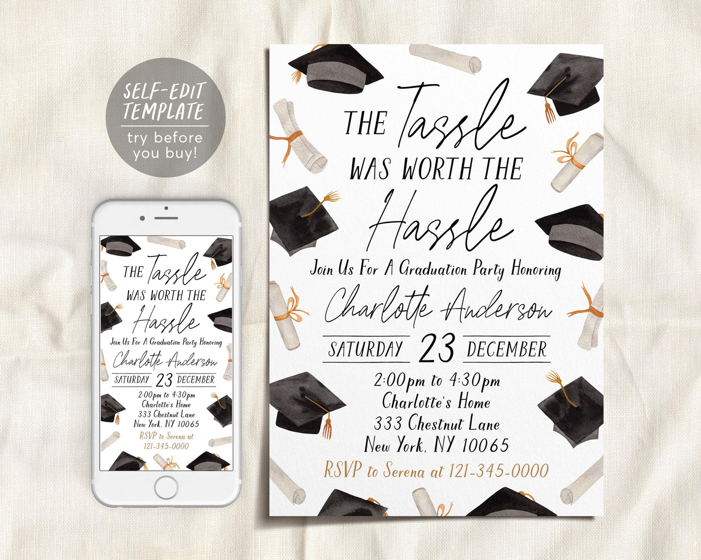 Graduation Invitation Editable Template