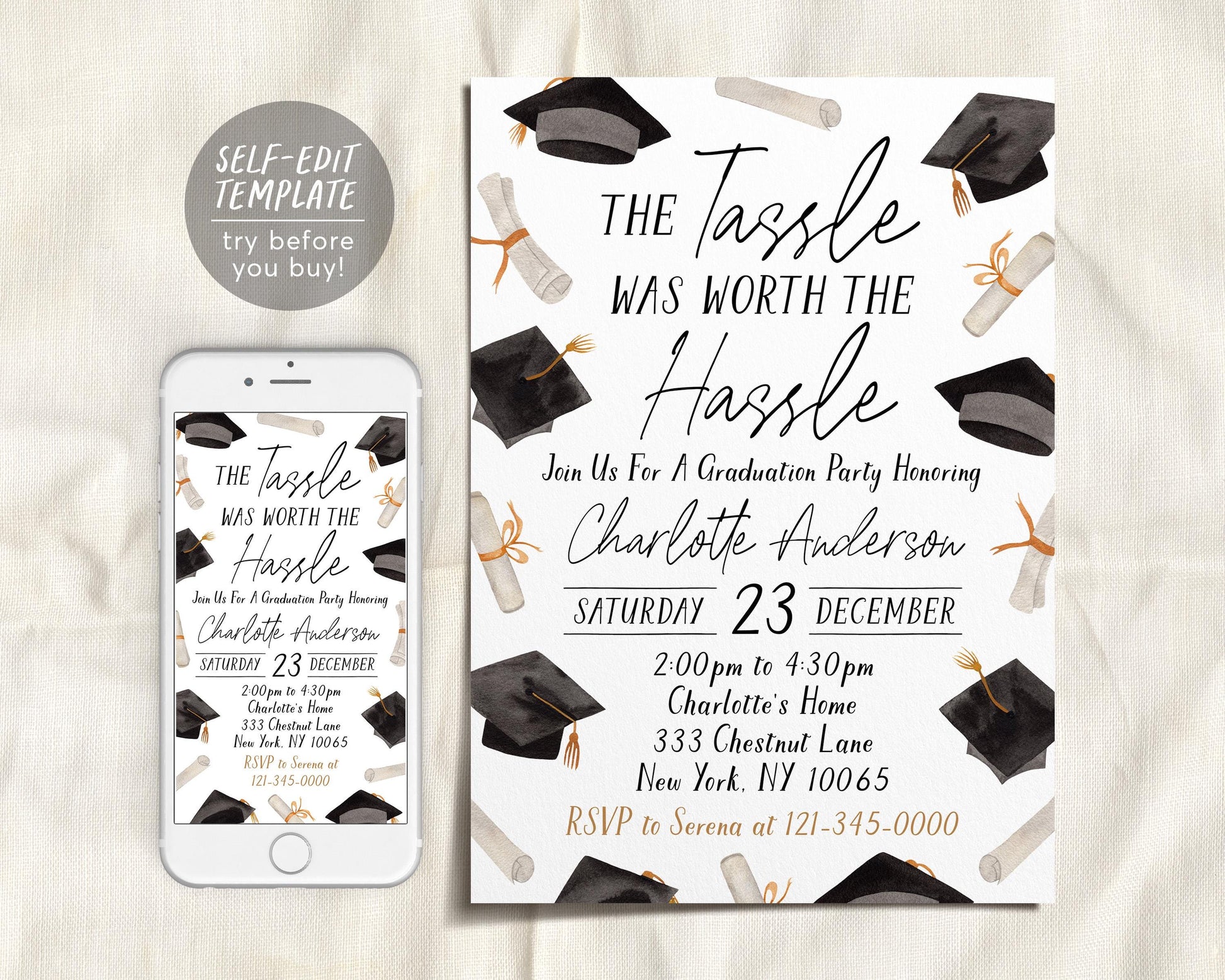 Graduation Invitation Editable Template