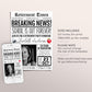 Teacher Retirement Invitation Editable Template, School Teacher Retire Party Newspaper Theme Invite, Surprise School's Out Forever Evite