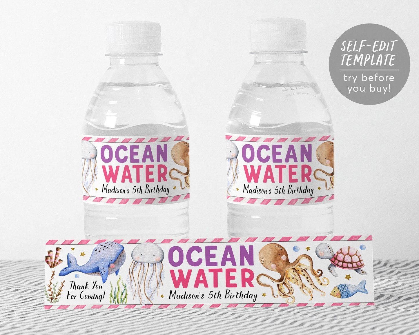 Under The Sea Water Bottle Labels Editable Template