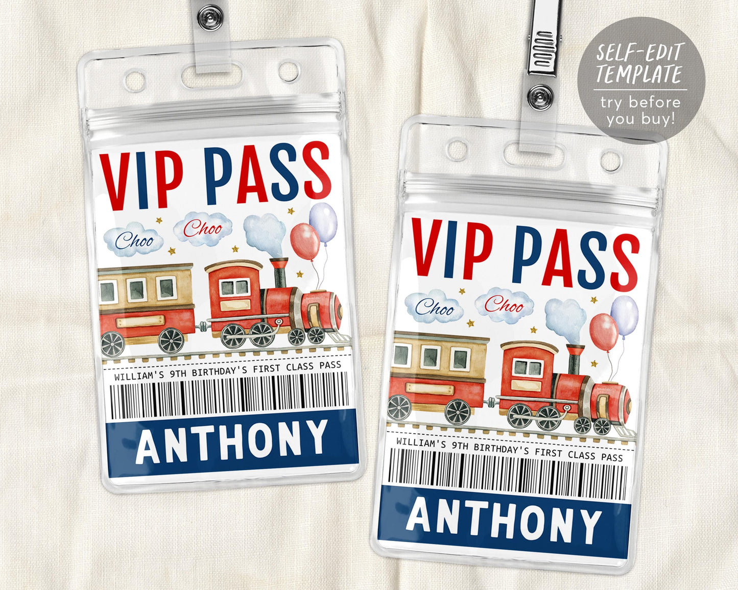 Train Birthday VIP Pass Editable Template